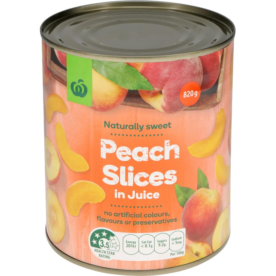 Woolworths Peaches Slices In Juice Can 820g
