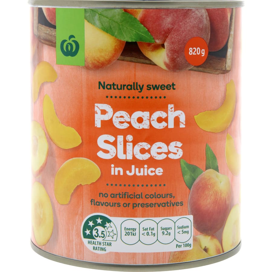 Woolworths Peaches Slices In Juice Can 820g