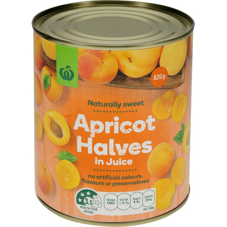 Woolworths Apricot Halves in syrup, perfect for desserts and savory dishes, offering sweet, juicy flavor.