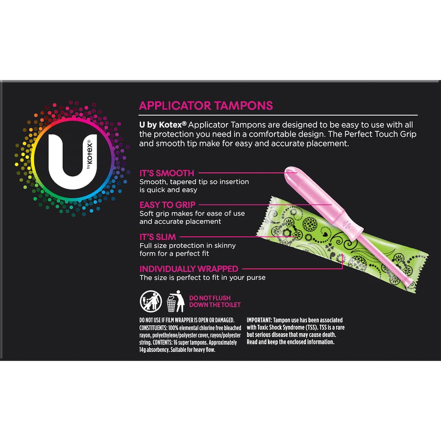 U By Kotex Super Tampons with applicator, offering reliable, comfortable protection for light to moderate flow days.