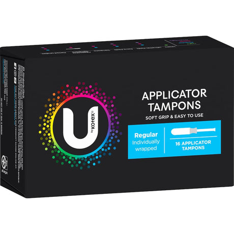 U By Kotex Regular Tampons with applicator for comfortable, reliable menstrual protection on light to moderate flow days.