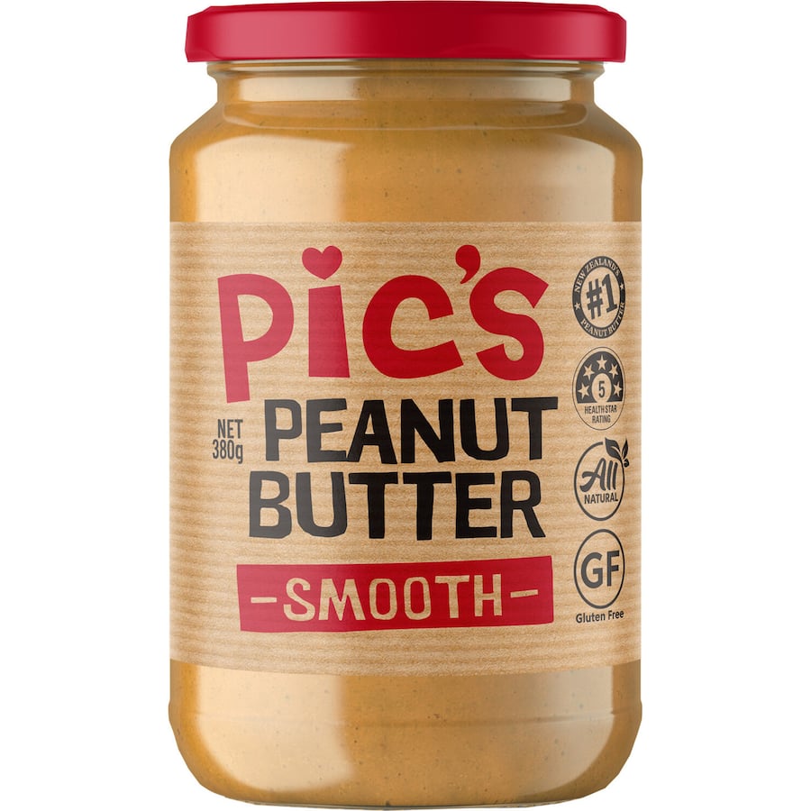 Creamy Pics Peanut Butter Smooth made from premium hi oleic peanuts and seasalt, perfect for snacks and recipes.