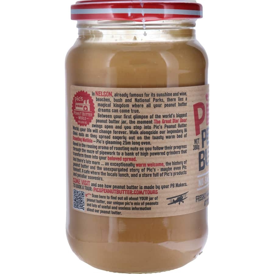 Smooth and creamy jar of Pics Really Good Peanut Butter, made from 100% pure roasted peanuts, perfect for guilt-free spreads.