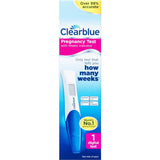 Clearblue Digital Pregnancy Test Kit with weeks indicator, showing pregnant status and weeks since conception on a digital display.