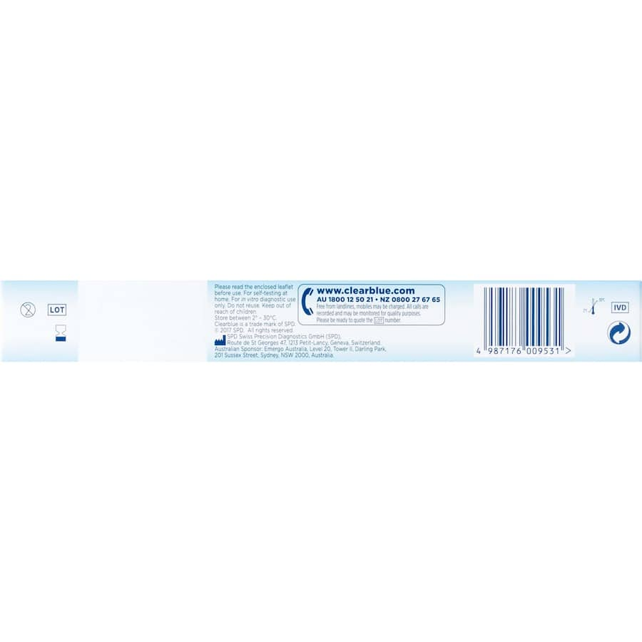 Digital Clearblue Pregnancy Test Kit, showing results of pregnancy status and weeks since conception on a clear display.