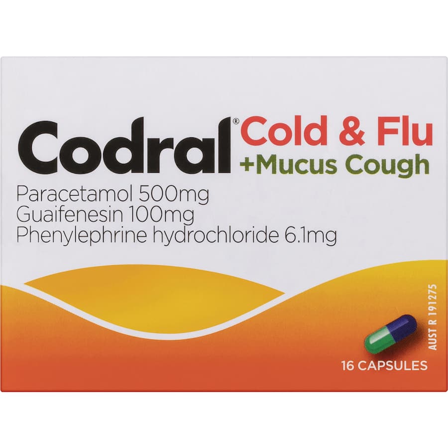 Codral Cold & Flu + Mucus Cough Capsules offer relief from headaches, fever, congestion, and cough with powerful ingredients.