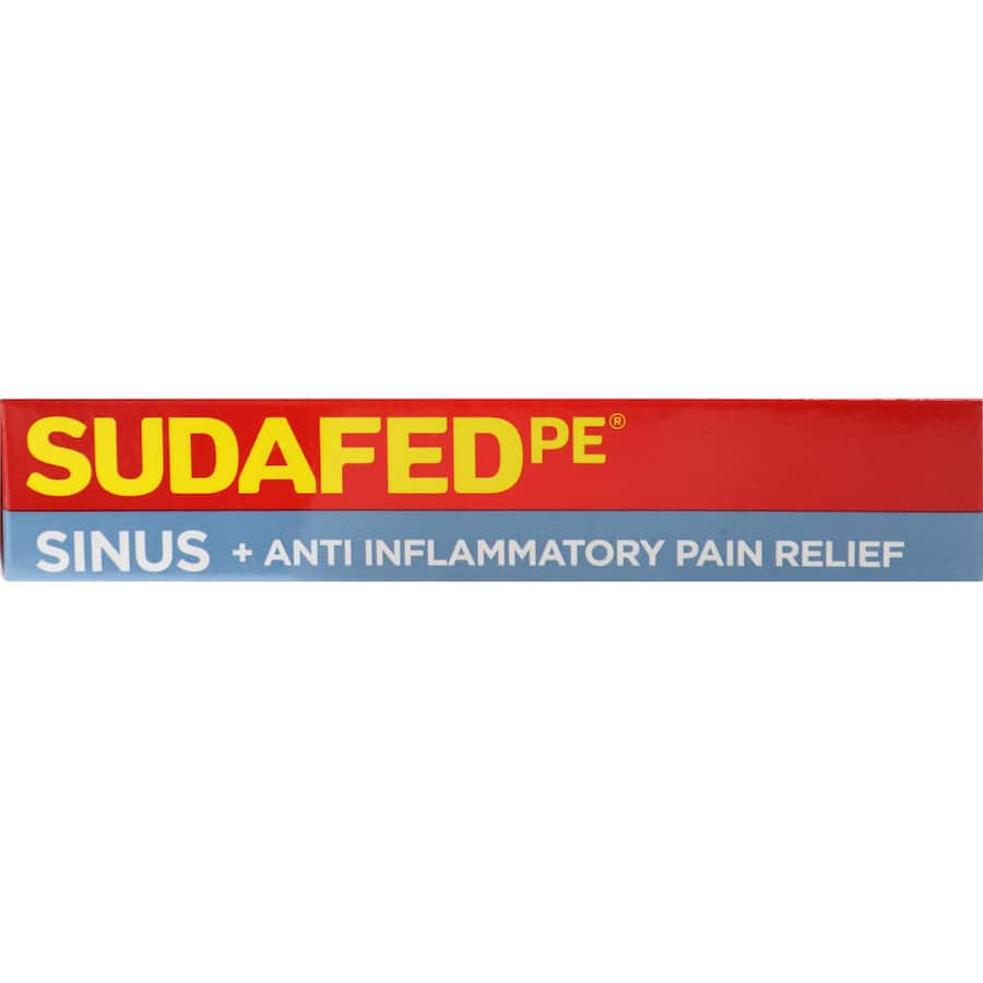 Sudafed PE Cold, Flu & Sinus Remedy tablets for fast, non-drowsy relief from sinus congestion, headache, and cold symptoms.