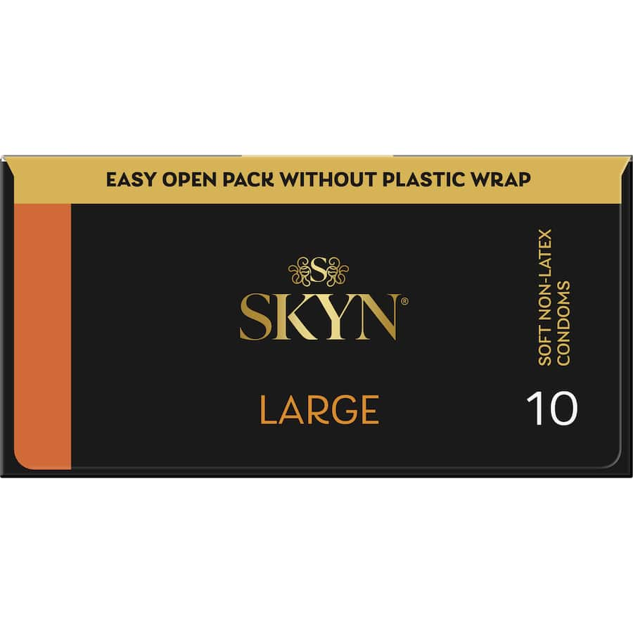 Ultra-soft Skyn condoms large made from non-latex polyisoprene, designed for comfort and enhanced intimacy with premium lubrication.