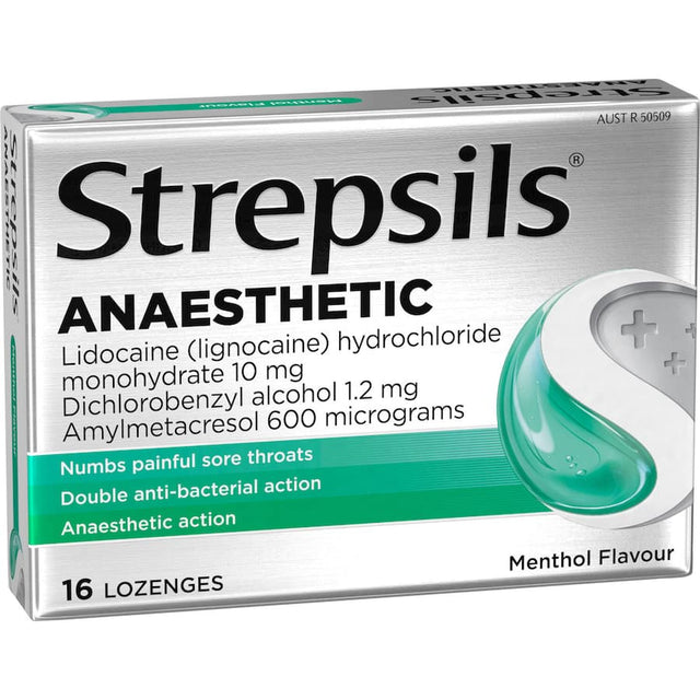 Strepsils Plus Lozenges for sore throat relief with anaesthetic and dual antibacterial action, soothing pain and discomfort.