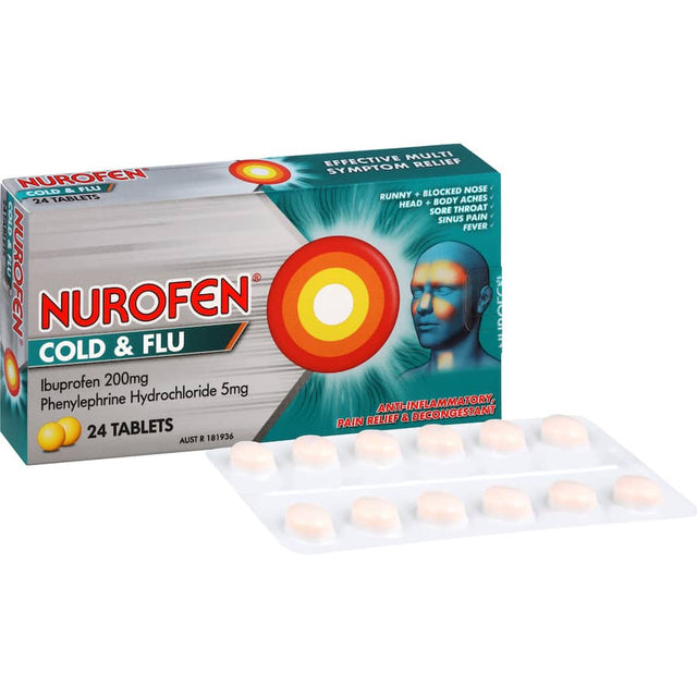 Nurofen Cold Remedy tablets for effective multi-symptom relief from cold and flu without causing drowsiness.