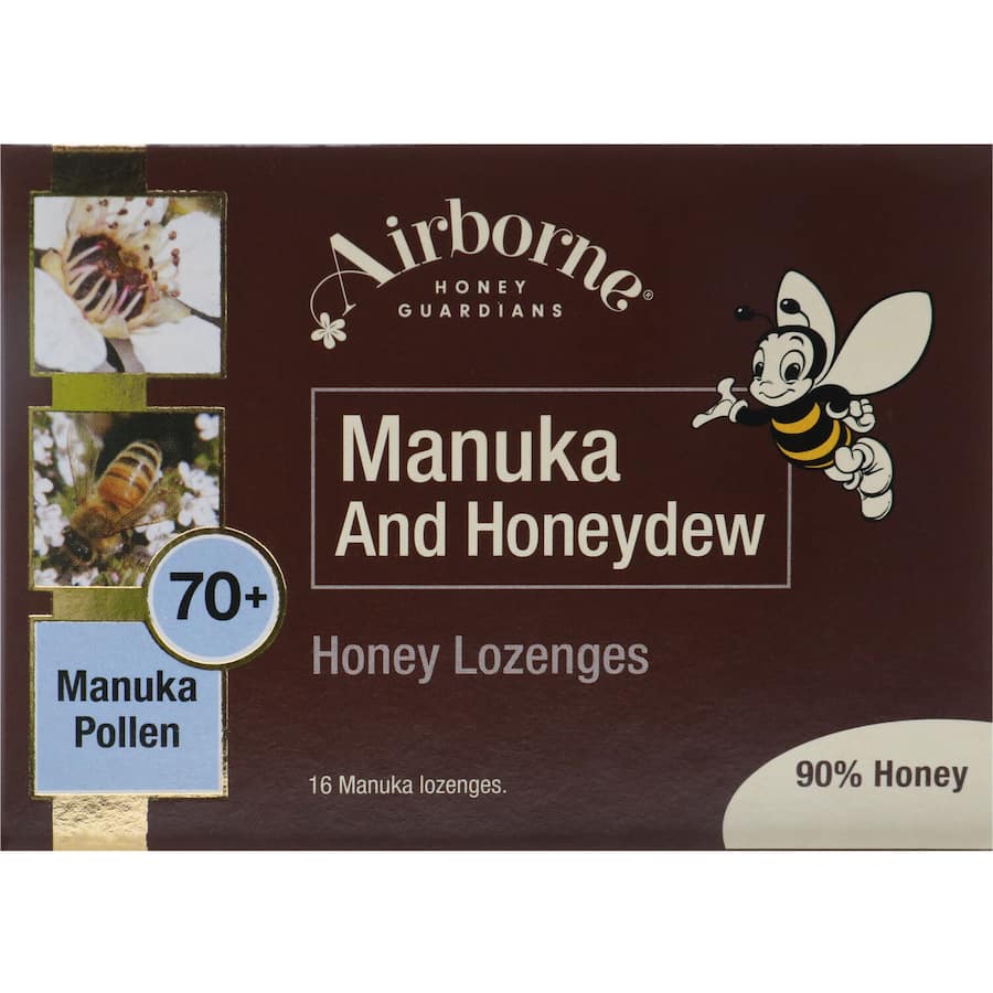 Airborne Lozenges with Manuka & Honeydew support immune health and soothe throats with natural ingredients from New Zealand.