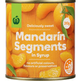 Canned Woolworths mandarin segments in syrup, offering vibrant flavor and natural sweetness for versatile culinary use.