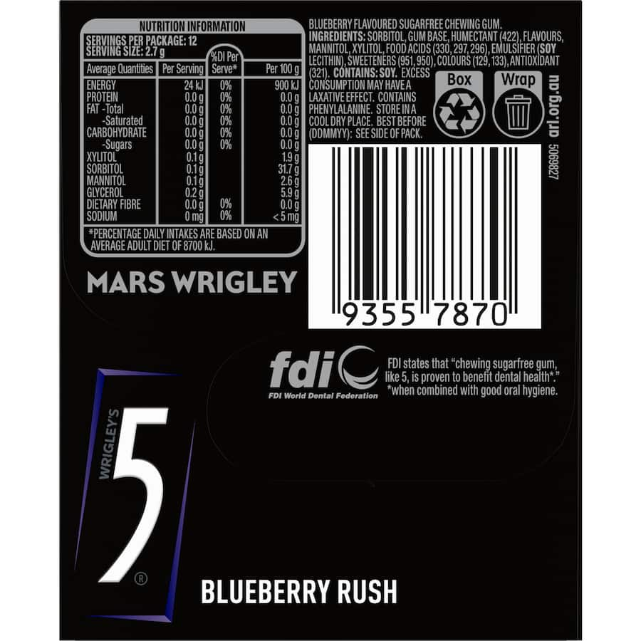 5 Gum Sugar Free Chewing Gum Blueberry