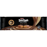 Arnotts Tim Tam Deluxe Cafe Latte biscuits featuring chocolate-covered layers with a rich, aromatic coffee flavor.