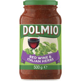 Dolmio Extra Pasta Sauce combines robust red wine and Italian herbs in a premium tomato blend, packaged in a resealable jar.