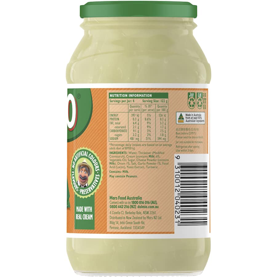 Creamy Dolmio Bechamel Pasta Sauce in a resealable jar, perfect for wholesome lasagne with no artificial additives.