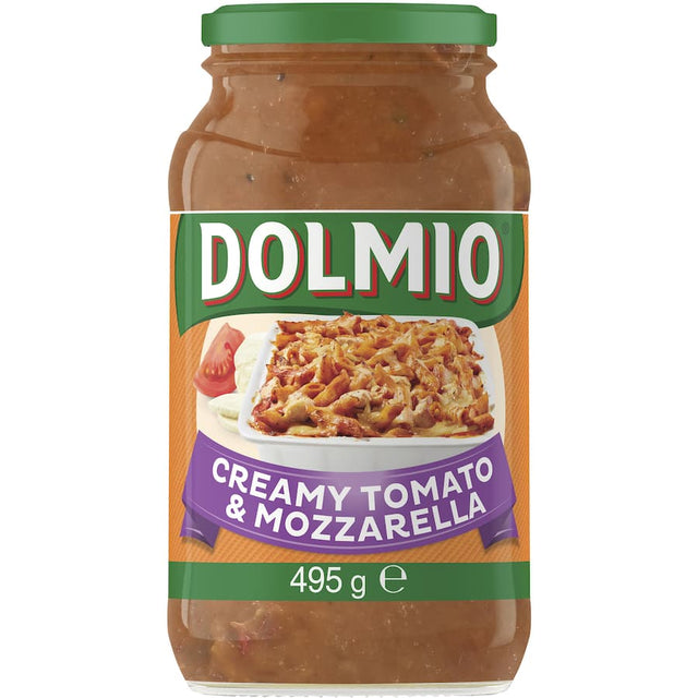 Creamy tomato and mozzarella pasta bake sauce in a resealable jar, perfect for quick family meals with no artificial additives.