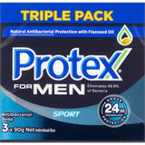 Protex Men's Antibacterial Bar Soap Sport Value Pack features a masculine scent, fights 99% of bacteria, perfect for active lifestyles.