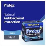 Protex Men's Antibacterial Bar Soap Sport Value Pack with masculine fragrance, eliminates 99% of bacteria for active lifestyles.