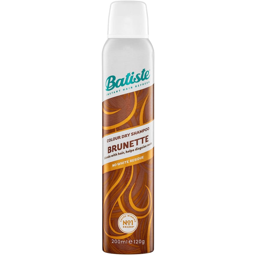 Batiste Dry Shampoo Medium for brunette hair revitalizes and freshens locks without residue, covering greys and root regrowth.