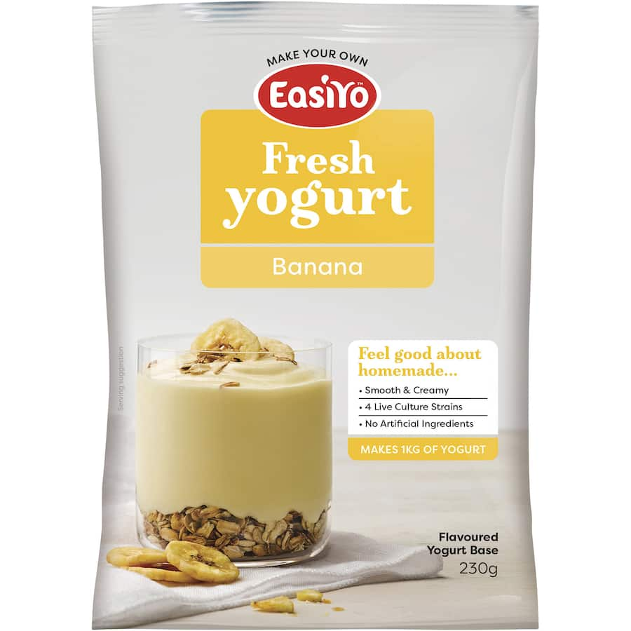 Creamy Easiyo Yoghurt Base Banana for homemade banana yoghurt, rich in probiotics and perfect for healthy snacks.