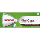 Panadol Mini Caps: smooth-coated capsules filled with 500mg paracetamol for quick and gentle pain relief.