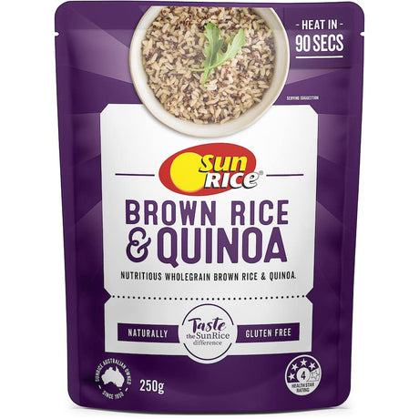 Sunrice Microwave Rice Brown Rice & Quinoa, a quick, healthy blend of whole grains ready in 90 seconds, gluten-free & tasty.