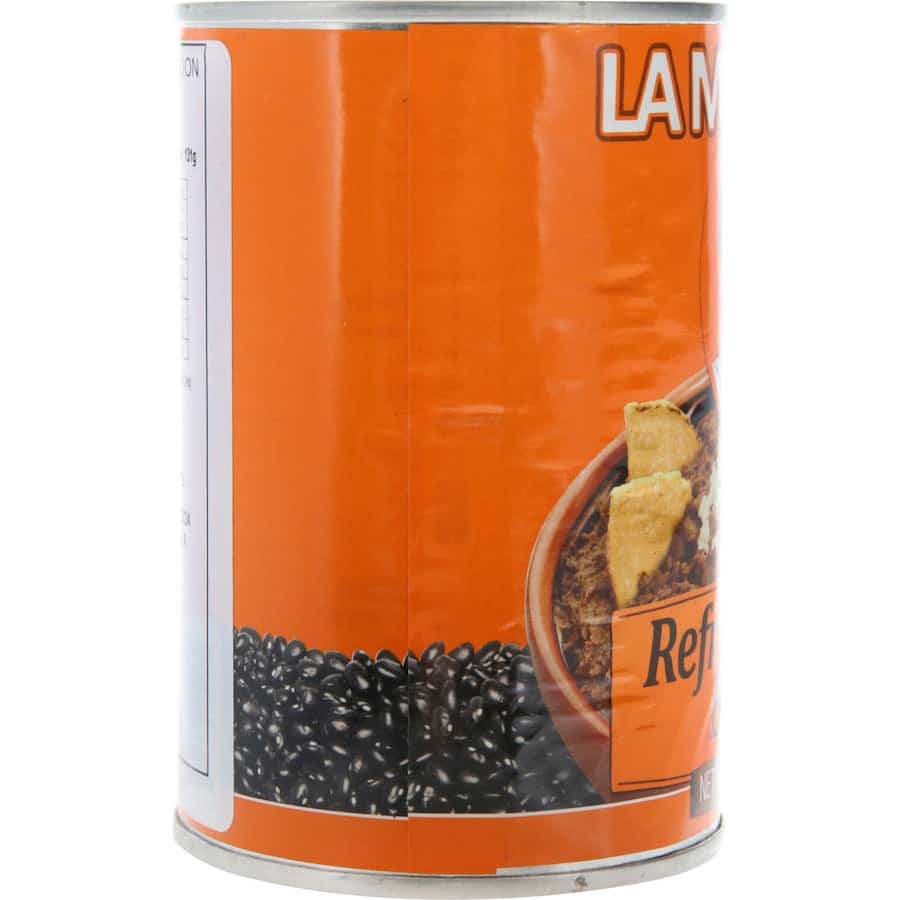 Creamy La Morena Black Refried Beans, perfect for burritos or as a savory side dish, offering authentic Mexican flavor.