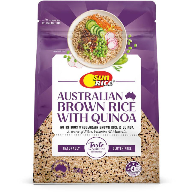 Nutritious blend of wholegrain brown rice and quinoa, gluten-free, fiber-rich, perfect for healthy meals.