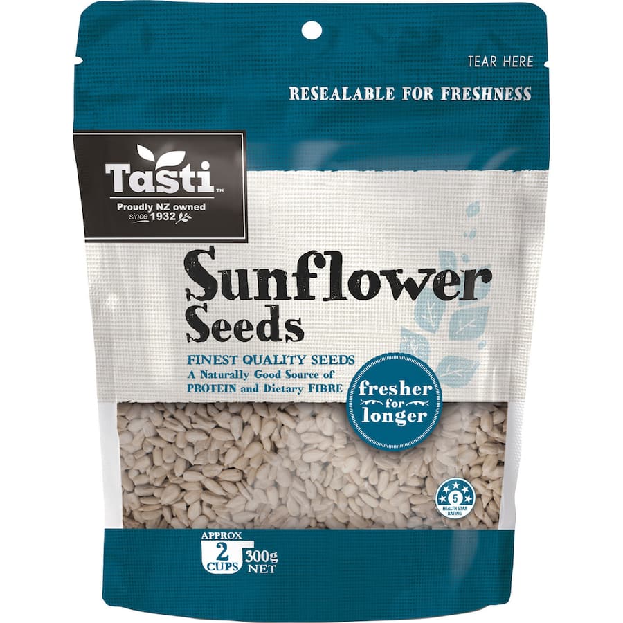 Crunchy Tasti Sunflower Seeds, packed with protein and fiber, perfect for healthy snacking or adding to recipes.