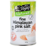 Mrs Rogers Himalayan Pink Salt Fine in a stylish container, showcasing its natural pink color and fine texture for cooking and wellness.