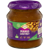 Patak's Chutney Mild Mango, a sweet mango blend with spices, ideal for dips, sandwiches, and eco-friendly packaging.