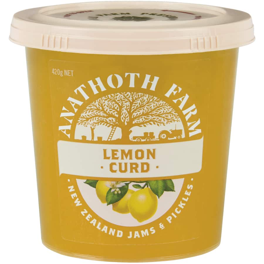 Anathoth Lemon Curd, a creamy, zesty spread made with New Zealand lemons, perfect for toast, pancakes, and desserts.