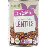 Macro Organic Lentils No Added Salt, high-fiber lentils free from additives, perfect for nutritious soups, stews, and salads.