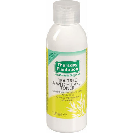 Tea Tree & Witch Hazel Toner for all skin types, removes impurities, tightens pores, alcohol-free, vegan, and cruelty-free.