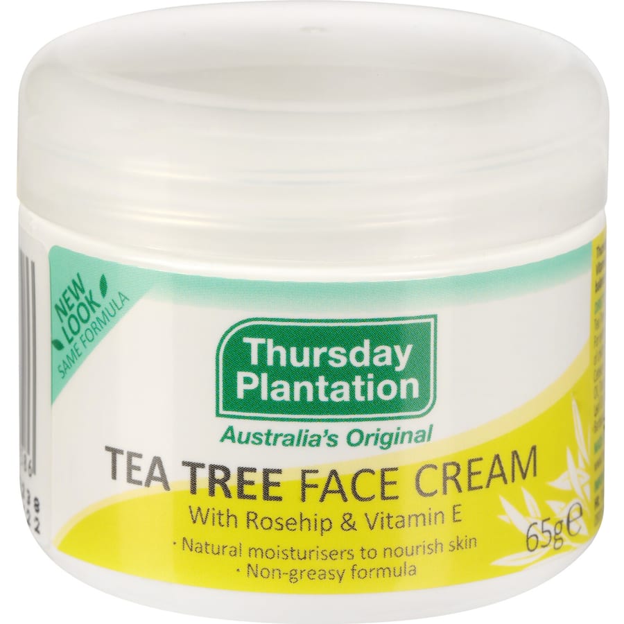 Lightweight day cream with tea tree oil, rosehip, and Vitamin E for clear, hydrated skin; ideal for all skin types.