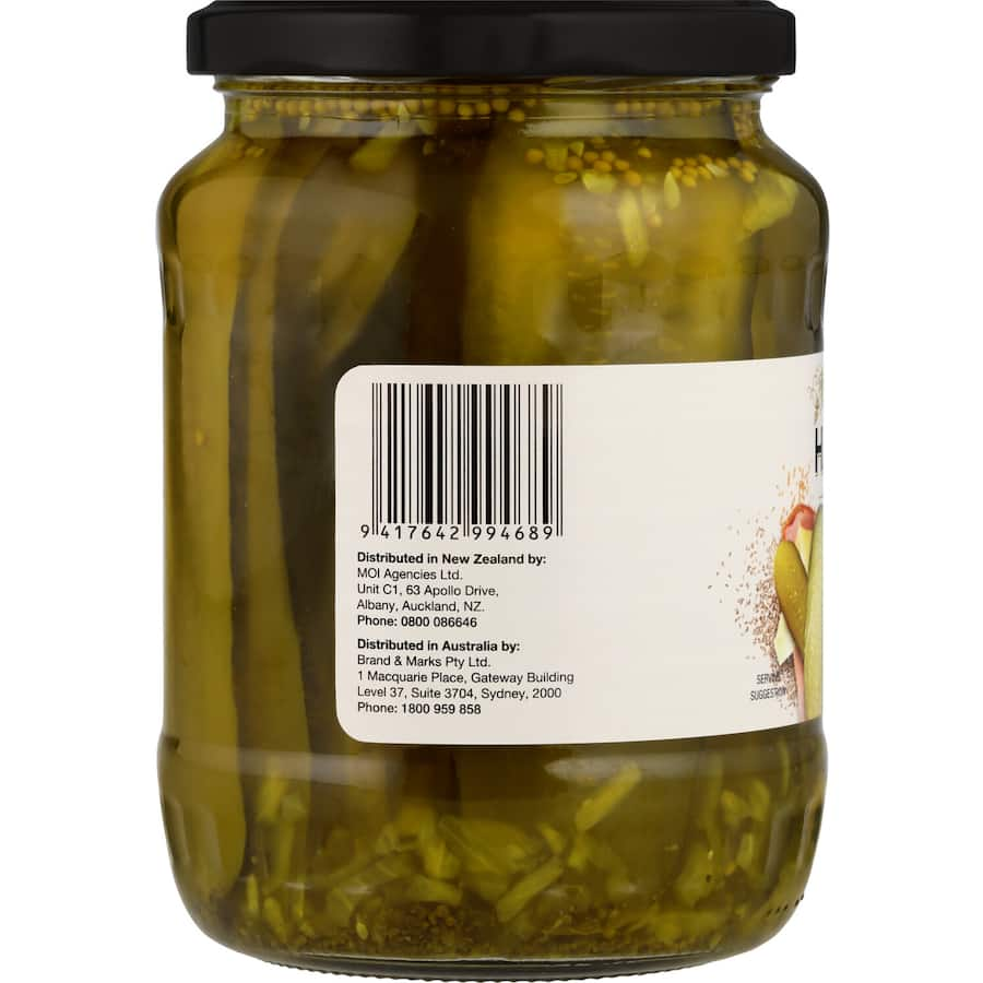 Crunchy Sun Harvest Gherkins Sandwich Stackers in zesty brine, perfect for enhancing sandwiches and party platters.