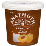 Anathoth Farm Apricot Chutney in a jar, featuring a sweet and tangy condiment perfect for enhancing various dishes.