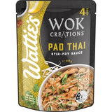 Wattie's Wok Creations Pad Thai Stir-Fry Sauce bottle, showcasing sweet and sour flavors for quick, authentic Thai meals.