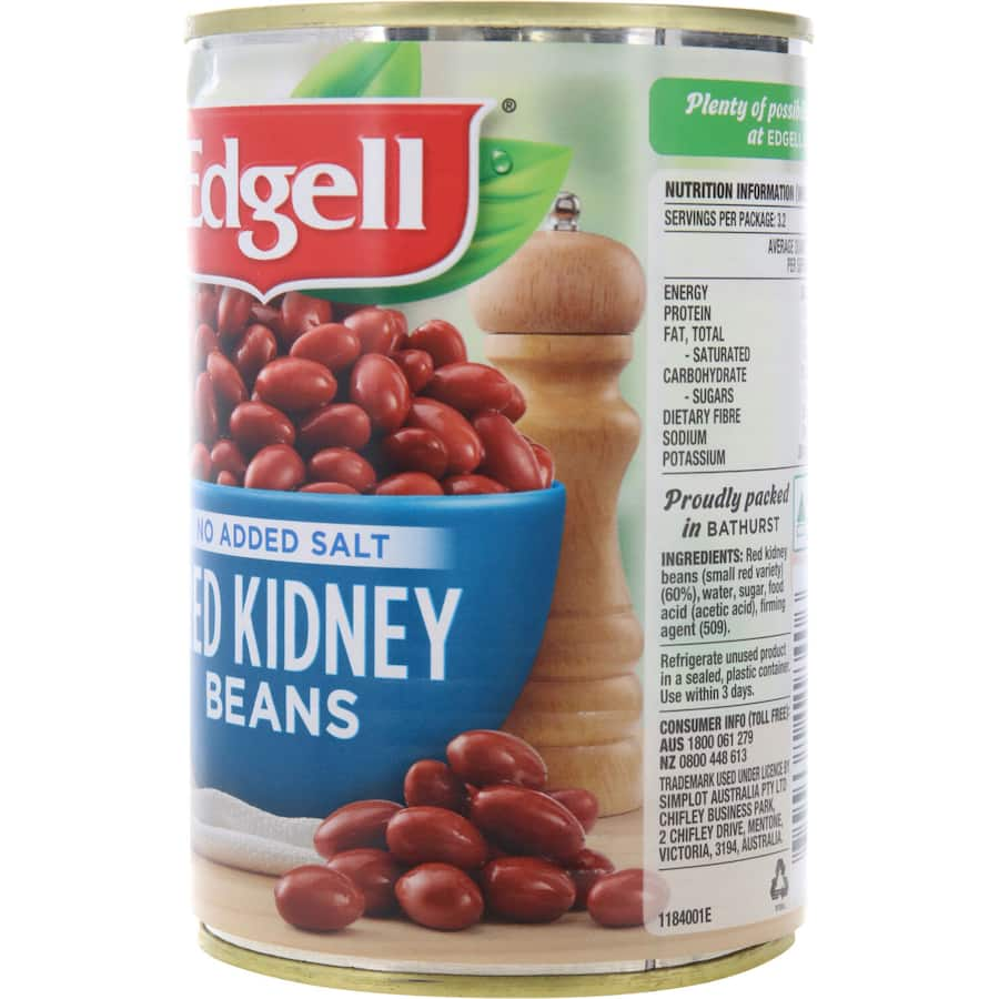 Edgell Red Kidney Beans with no added salt, a nutritious source of protein, perfect for healthy meals and versatile in recipes.