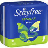 Stayfree Regular No Wings pads, featuring fast absorption and a soft cover, provide reliable, comfortable menstrual protection.