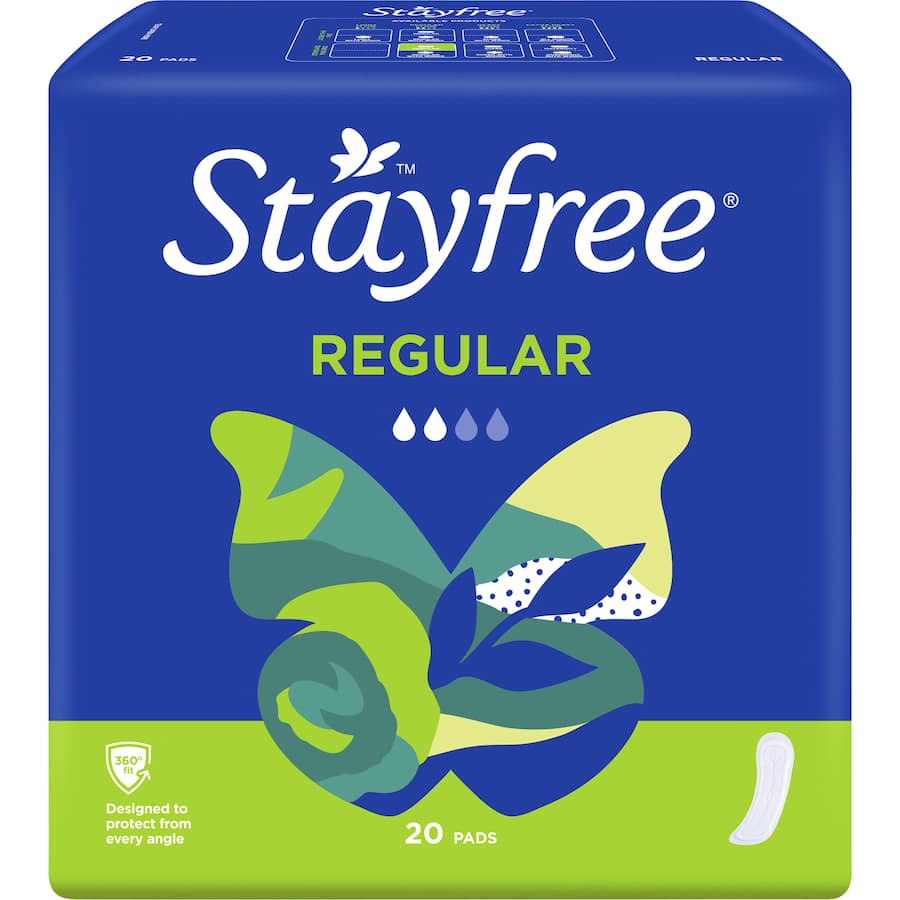 Stayfree Pads Regular No Wings: Soft, absorbent menstrual pads with odor neutralizers for all-day comfort and leak protection.