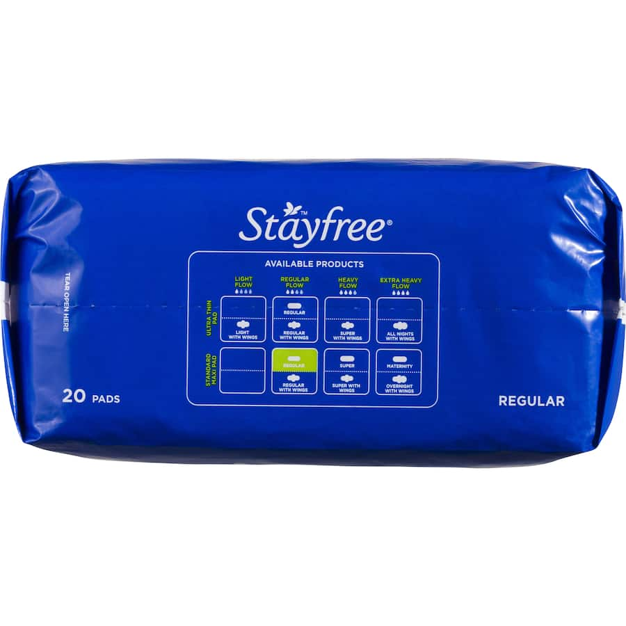 Stayfree Regular No Wings Pads provide comfort, fast absorption, and odour neutralisation for reliable menstrual protection.