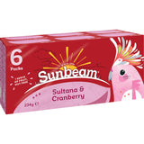 Sunbeam Fruit Snack Sultana & Cranberry 234g pack featuring chewy sultanas and tangy cranberries, ideal for healthy snacking.