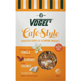 Crispy vanilla and almond muesli blend with coconut, buckwheat, nuts, and seeds, perfect for a nutritious breakfast or snack.