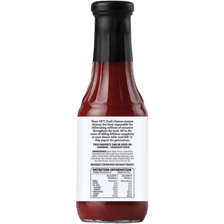 F. Whitlock & Sons Tomato Chutney Thick Sauce in a jar, offering a rich blend of tomatoes and apples for versatile culinary use.