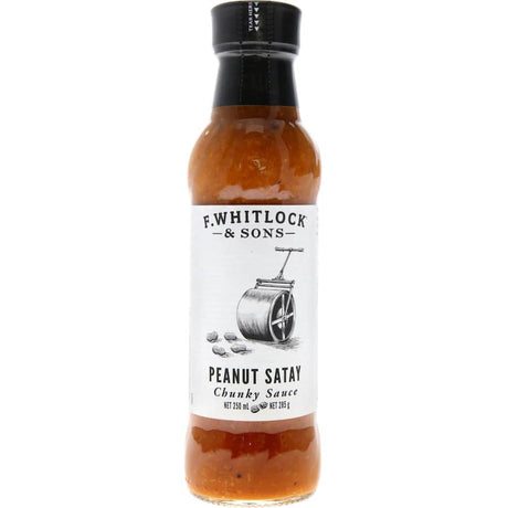 F. Whitlock & Sons Peanut Satay Chunky Sauce: a rich, versatile blend of peanuts, chili, and salt for marinating and dipping.