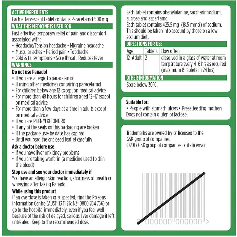 Panadol Rapid Soluble For Fast Pain Relief Paracetamol 500mg
