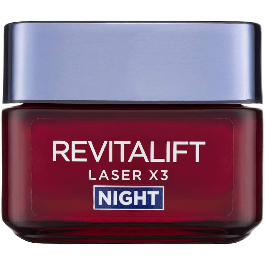 L'Oreal Revitalift Night Cream Laser X3: Anti-aging night cream for youthful skin with pro-retinol and hyaluronic acid.