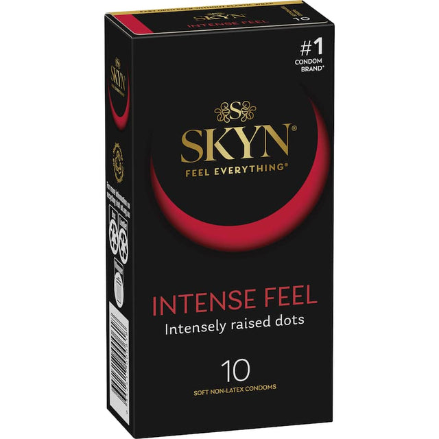 Skyn Condoms Intense Feel offer ultra-thin, textured protection for maximum pleasure and intimacy without latex.